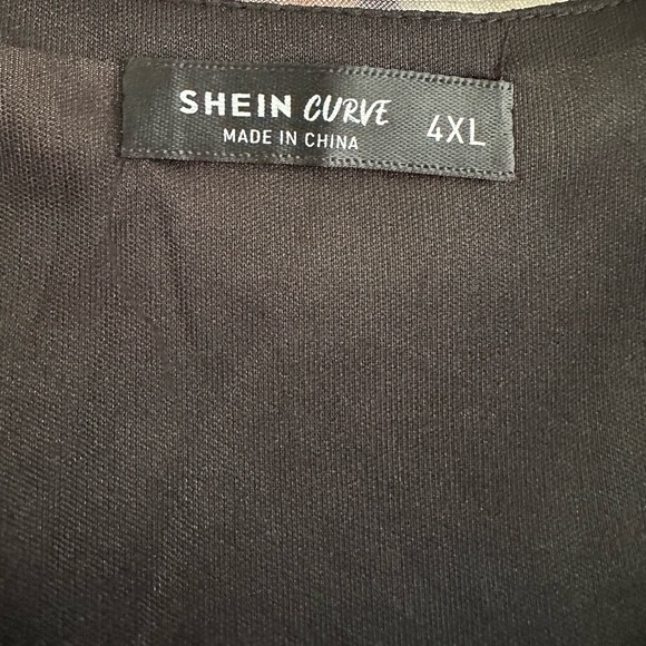 Plus Random Floral Print Overlap Collar Bishop Sleeve Belted Mesh Dress - Picture 14 of 14